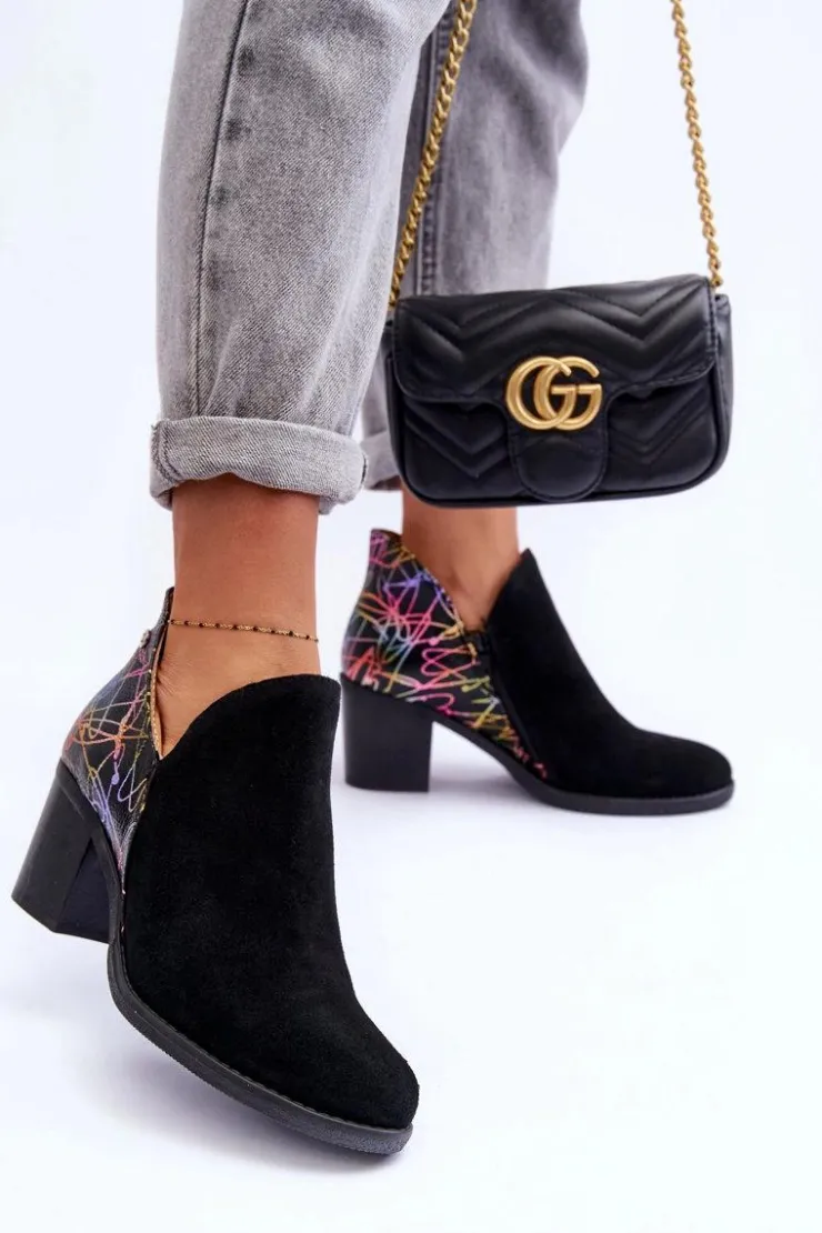 Best Maciejka Damskie Skórzane Botki Na Słupku 04492-99 Czarne Czarny