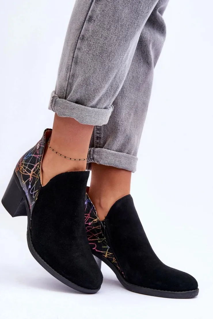 Best Maciejka Damskie Skórzane Botki Na Słupku 04492-99 Czarne Czarny