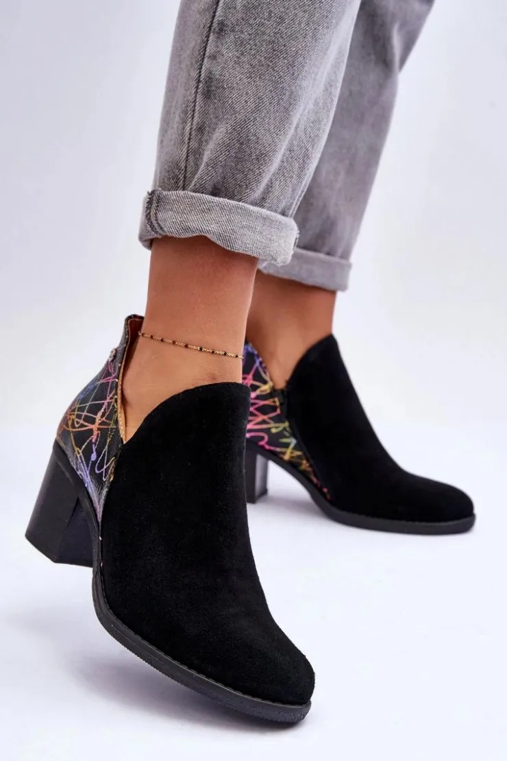 Best Maciejka Damskie Skórzane Botki Na Słupku 04492-99 Czarne Czarny