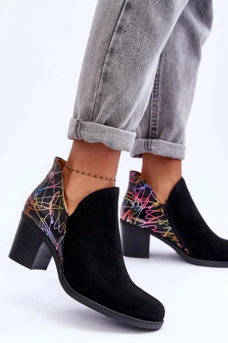 Best Maciejka Damskie Skórzane Botki Na Słupku 04492-99 Czarne Czarny