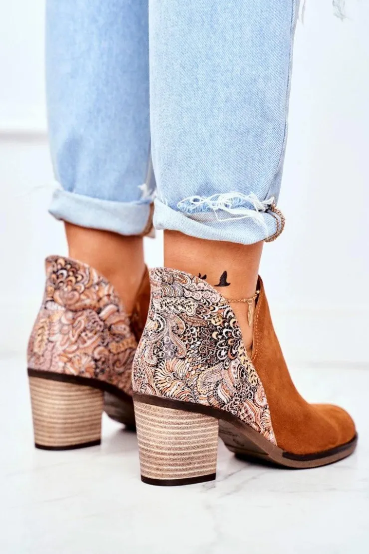 Damskie Maciejka Damskie Skórzane Botki Na Słupku Rude 04492-29