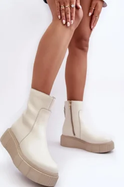 Sale Zazoo Damskie Skórzane Botki Na Platformie Jasnobeżowe Lemar Jenefer