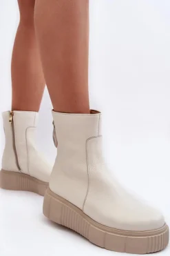 Sale Zazoo Damskie Skórzane Botki Na Platformie Jasnobeżowe Lemar Jenefer