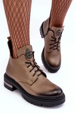 Damskie Boto Damskie Skórzane Botki Na Płaskim Obcasie Beżowe Lemar Charline