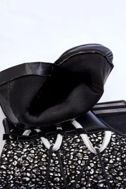 Maciejka Botki Wiosenne|Botki Na Słupku*Damskie Skórzane Botki Na Obcasie 05605-01 Czarno-Białe