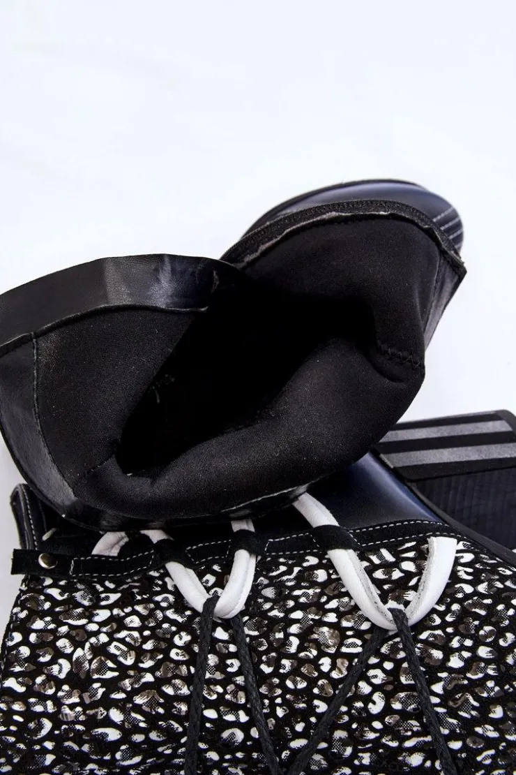 Maciejka Botki Wiosenne|Botki Na Słupku*Damskie Skórzane Botki Na Obcasie 05605-01 Czarno-Białe