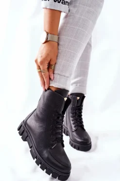 Damskie Boto Damskie Skórzane Botki Nicole 2673 Czarne