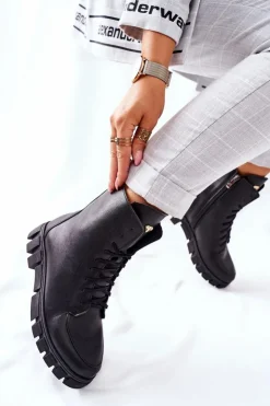 Damskie Boto Damskie Skórzane Botki Nicole 2673 Czarne