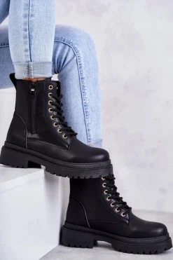 Damskie Evento Damskie Skórzane Botki Ocieplane Czarne Dorchen