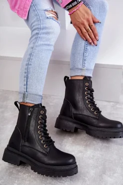 Damskie Evento Damskie Skórzane Botki Ocieplane Czarne Dorchen