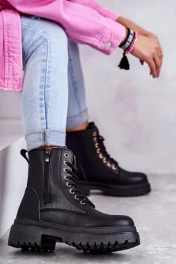 Damskie Evento Damskie Skórzane Botki Ocieplane Czarne Dorchen