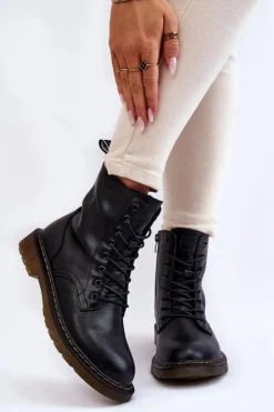 Damskie GOE Damskie Skórzane Botki Ocieplane Na Suwak II2N4060 Czarne