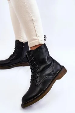 Damskie GOE Damskie Skórzane Botki Ocieplane Na Suwak II2N4060 Czarne