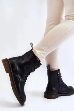 Damskie GOE Damskie Skórzane Botki Ocieplane Na Suwak II2N4060 Czarne