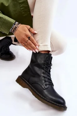 Damskie GOE Damskie Skórzane Botki Ocieplane Na Suwak II2N4060 Czarne