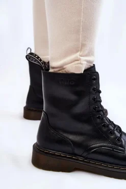 Damskie GOE Damskie Skórzane Botki Ocieplane Na Suwak II2N4060 Czarne