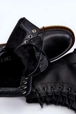 Damskie GOE Damskie Skórzane Botki Ocieplane Na Suwak II2N4060 Czarne