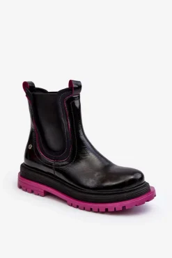 Maciejka Botki Maciejka|Botki Skórzane*Damskie Skórzane Botki Sztyblety 06199 Czarne