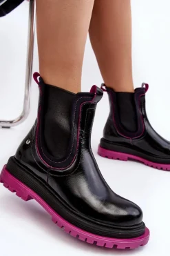 Maciejka Botki Maciejka|Botki Skórzane*Damskie Skórzane Botki Sztyblety 06199 Czarne