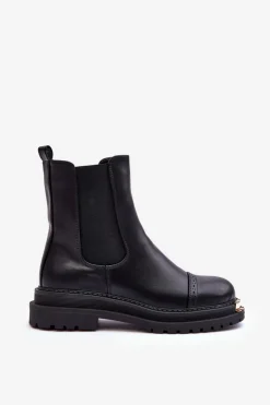 Hot Boto Damskie Skórzane Botki Sztyblety Czarne Nialee