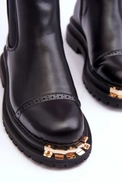 Hot Boto Damskie Skórzane Botki Sztyblety Czarne Nialee