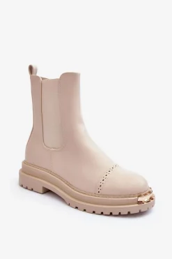 Hot Boto Damskie Skórzane Botki Sztyblety Beżowe Nialee Beżowy