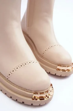 Hot Boto Damskie Skórzane Botki Sztyblety Beżowe Nialee Beżowy