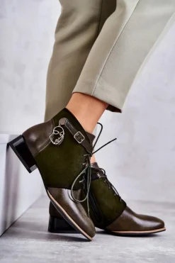 Discount Maciejka Damskie Skórzane Botki Trzewiki 5743A-09 Zielone