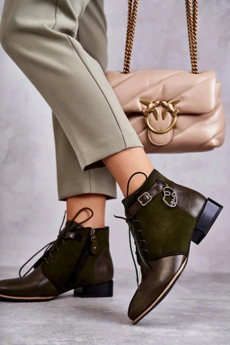 Discount Maciejka Damskie Skórzane Botki Trzewiki 5743A-09 Zielone