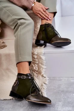 Discount Maciejka Damskie Skórzane Botki Trzewiki 5743A-09 Zielone