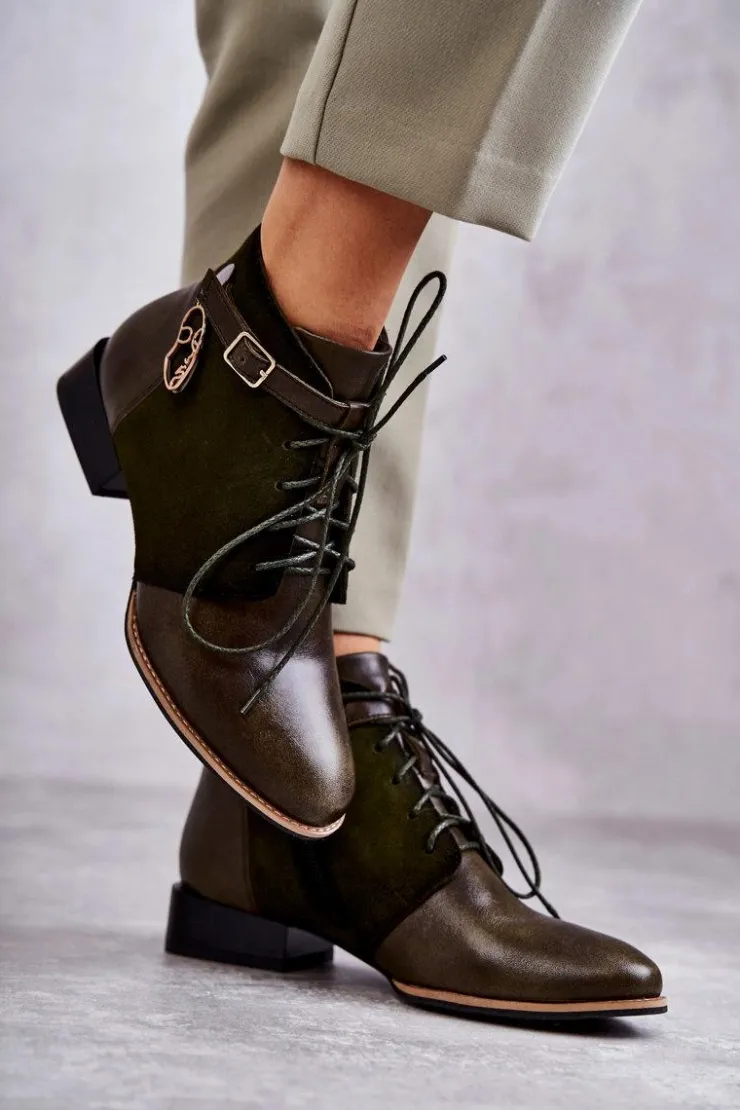 Discount Maciejka Damskie Skórzane Botki Trzewiki 5743A-09 Zielone