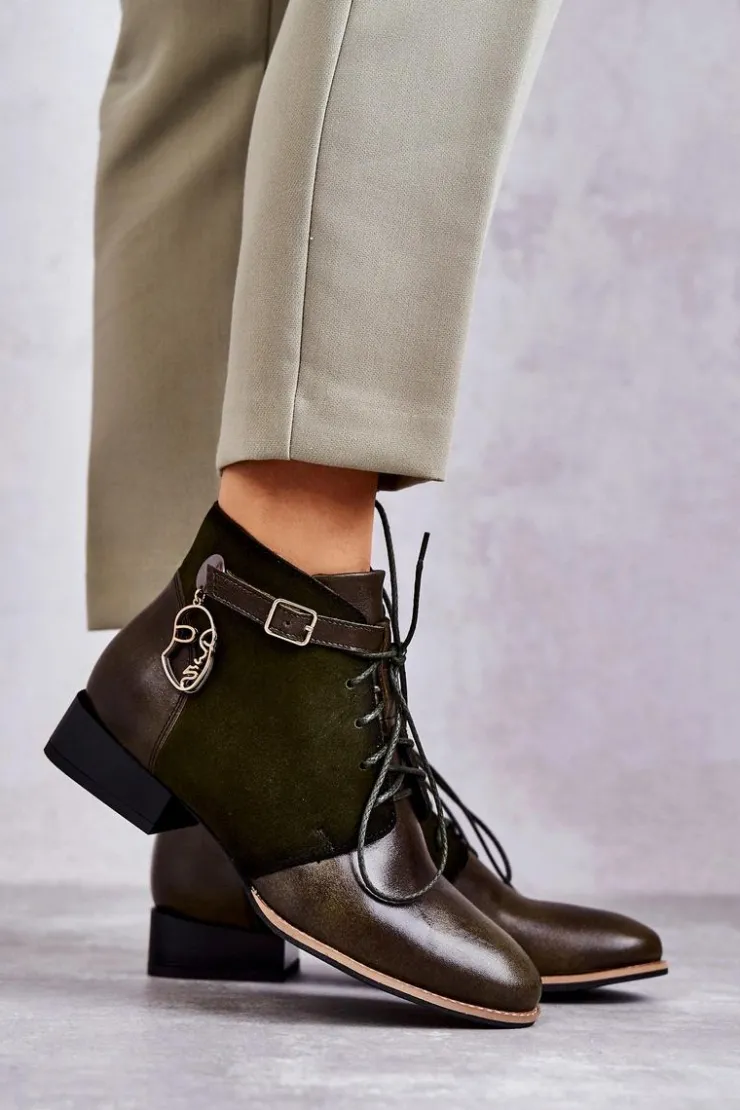 Discount Maciejka Damskie Skórzane Botki Trzewiki 5743A-09 Zielone