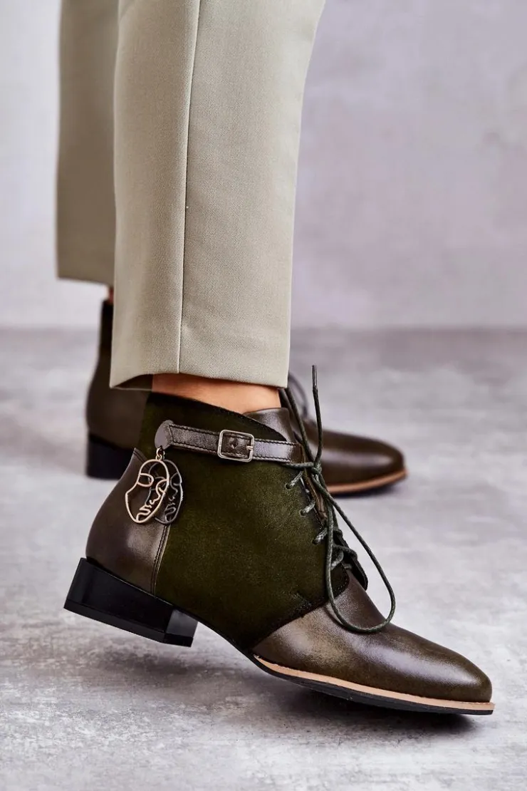 Discount Maciejka Damskie Skórzane Botki Trzewiki 5743A-09 Zielone