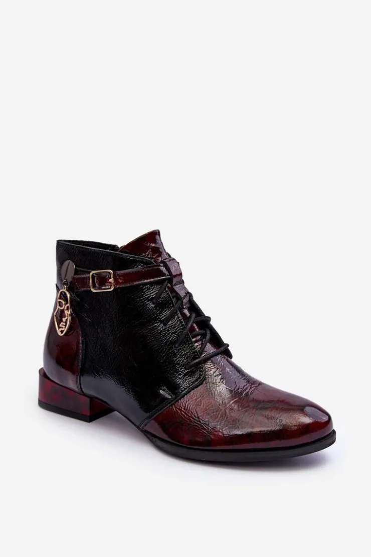 Damskie Maciejka Damskie Skórzane Botki Trzewiki 5743A-23 Bordowe