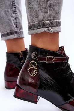 Damskie Maciejka Damskie Skórzane Botki Trzewiki 5743A-23 Bordowe