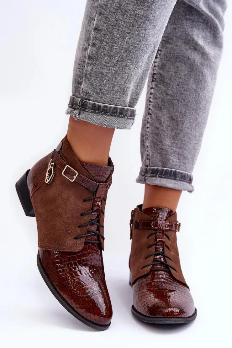 Maciejka Botki Maciejka|Damskie Trapery*Damskie Skórzane Botki Trzewiki 5743A-02 Brązowe Brązowy