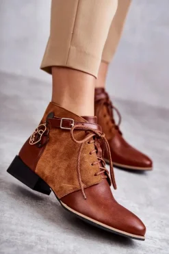 Damskie Maciejka Damskie Skórzane Botki Trzewiki 5743A-29 Brązowe