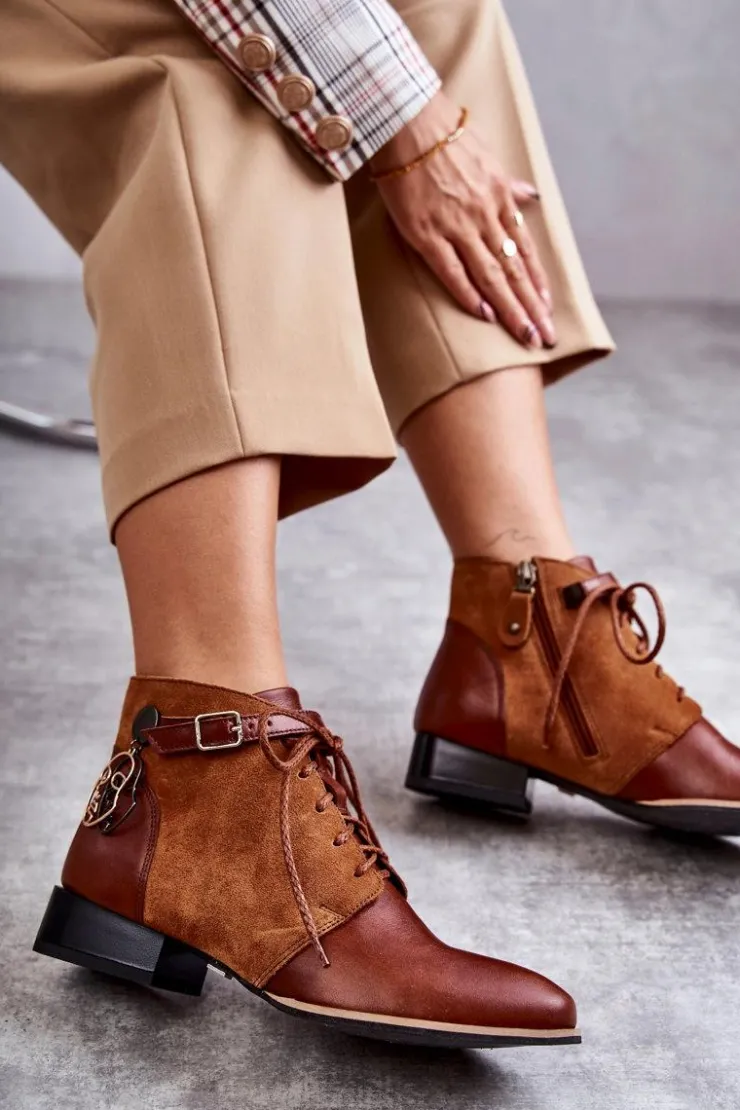 Damskie Maciejka Damskie Skórzane Botki Trzewiki 5743A-29 Brązowe