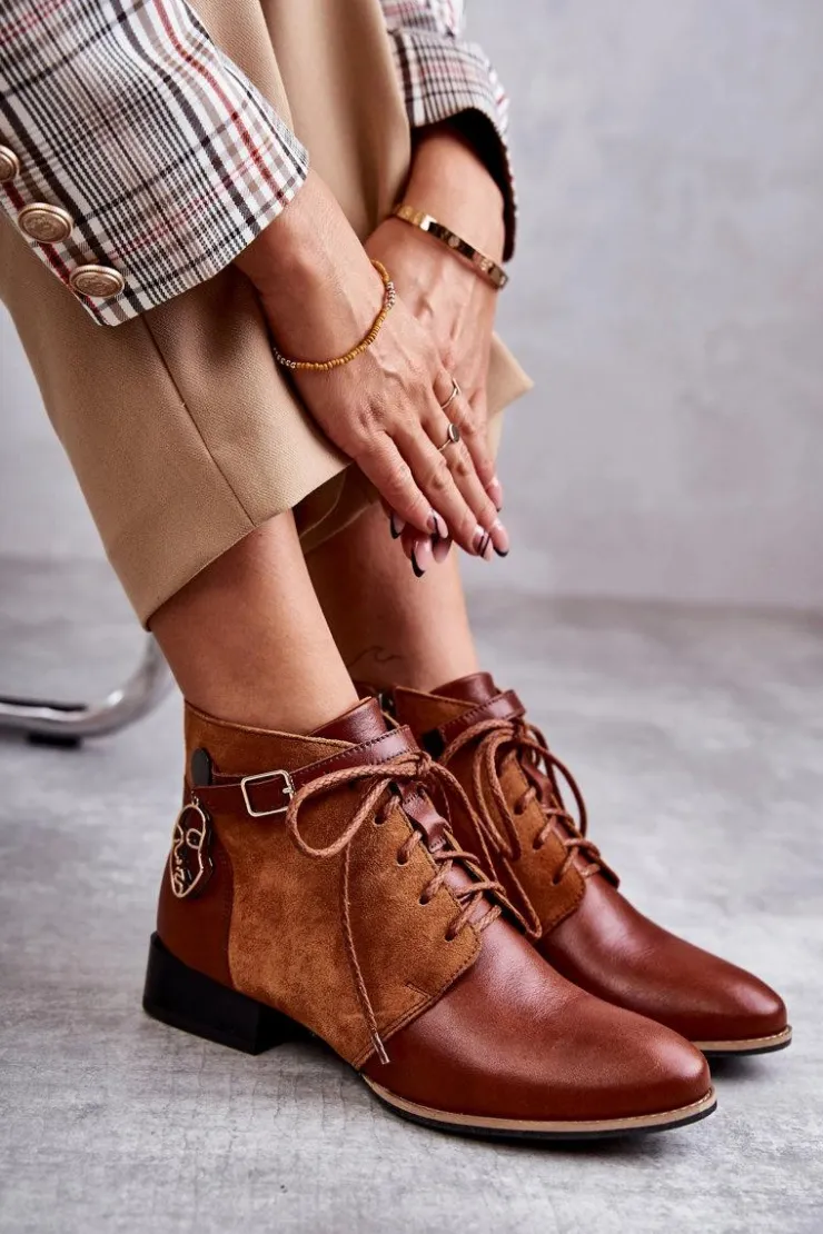 Damskie Maciejka Damskie Skórzane Botki Trzewiki 5743A-29 Brązowe