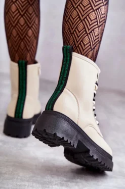 Damskie Evento Damskie Skórzane Botki Workery Jasnobeżowe Denila