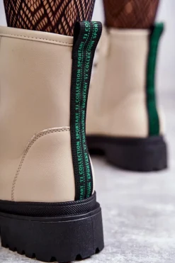 Damskie Evento Damskie Skórzane Botki Workery Jasnobeżowe Denila