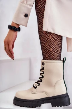 Damskie Evento Damskie Skórzane Botki Workery Jasnobeżowe Denila