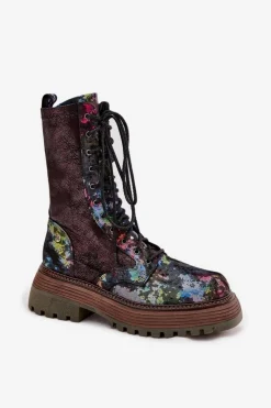 Online Maciejka Damskie Skórzane Botki Workery 06203-39 Multikolor Wielokolorowy