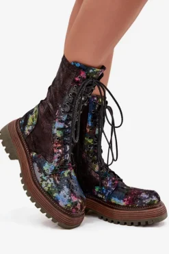 Online Maciejka Damskie Skórzane Botki Workery 06203-39 Multikolor Wielokolorowy