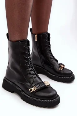 Damskie Damskie buty S.Barski Damskie Skórzane Botki Workery Z Ozdobą Czarne S.Barski MR870-68