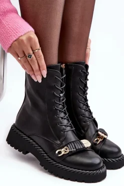 Damskie Damskie buty S.Barski Damskie Skórzane Botki Workery Z Ozdobą Czarne S.Barski MR870-68