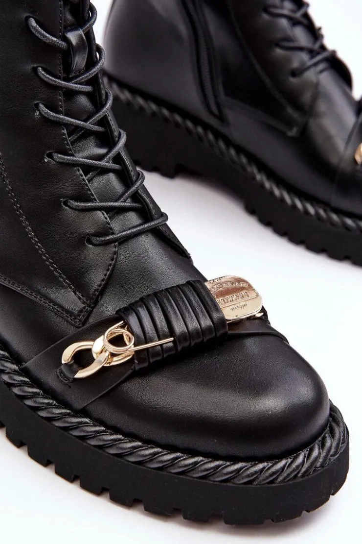 Damskie Damskie buty S.Barski Damskie Skórzane Botki Workery Z Ozdobą Czarne S.Barski MR870-68