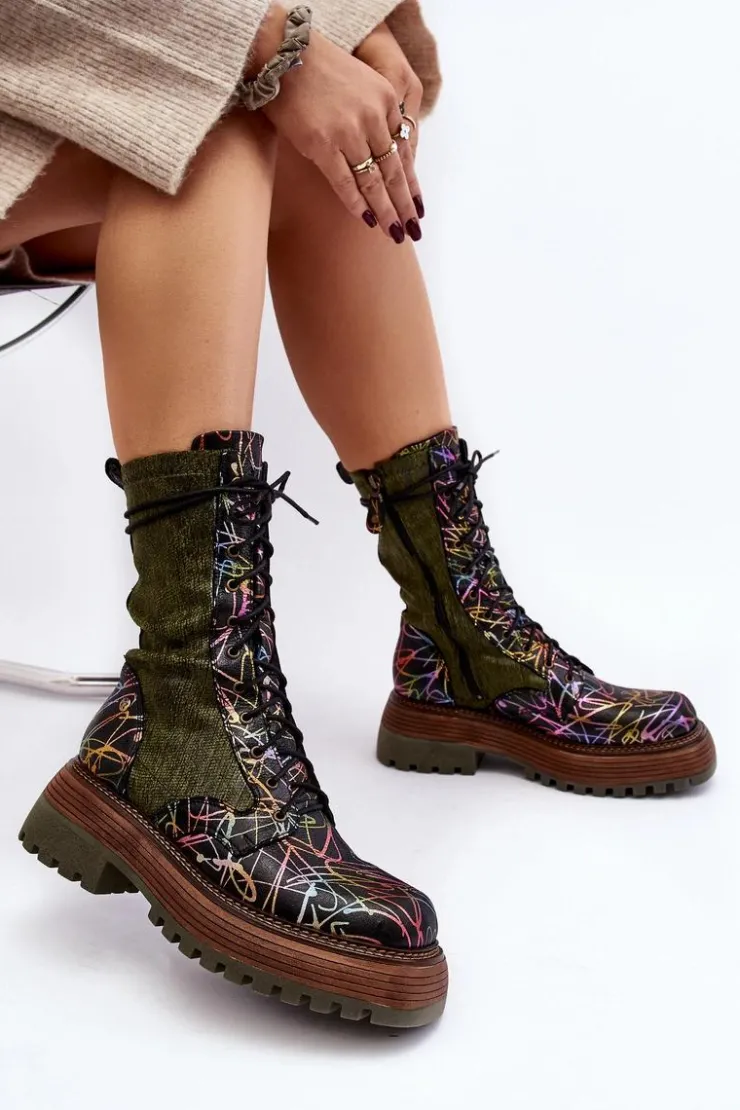 Best Maciejka Damskie Skórzane Botki Workery 06203-09 Multikolor