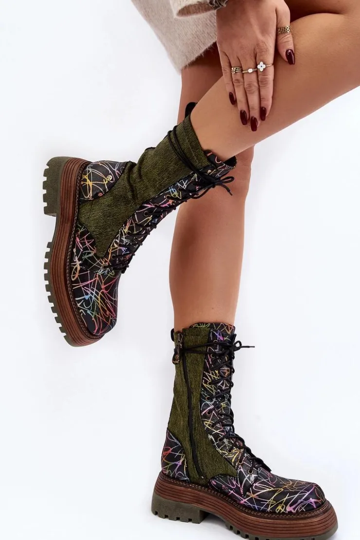 Best Maciejka Damskie Skórzane Botki Workery 06203-09 Multikolor