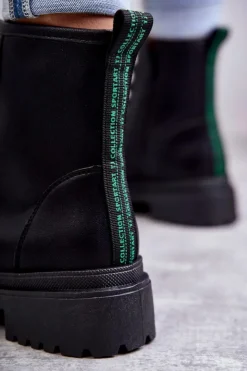 Best Evento Damskie Skórzane Botki Workery Czarne Denila